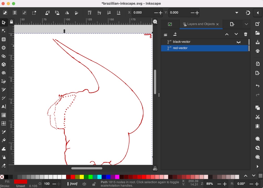 Applying color to the red layer in Inkscape.