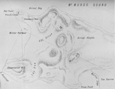 An illustrated map of Hut Point.