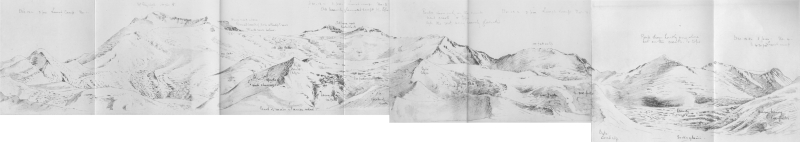 A sketch of a mountain range and glacier.