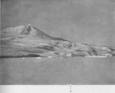 A photograph of Mt. Erebus in daytime.
