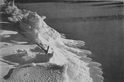 A photograph of a cliff of ice reaching the sea.