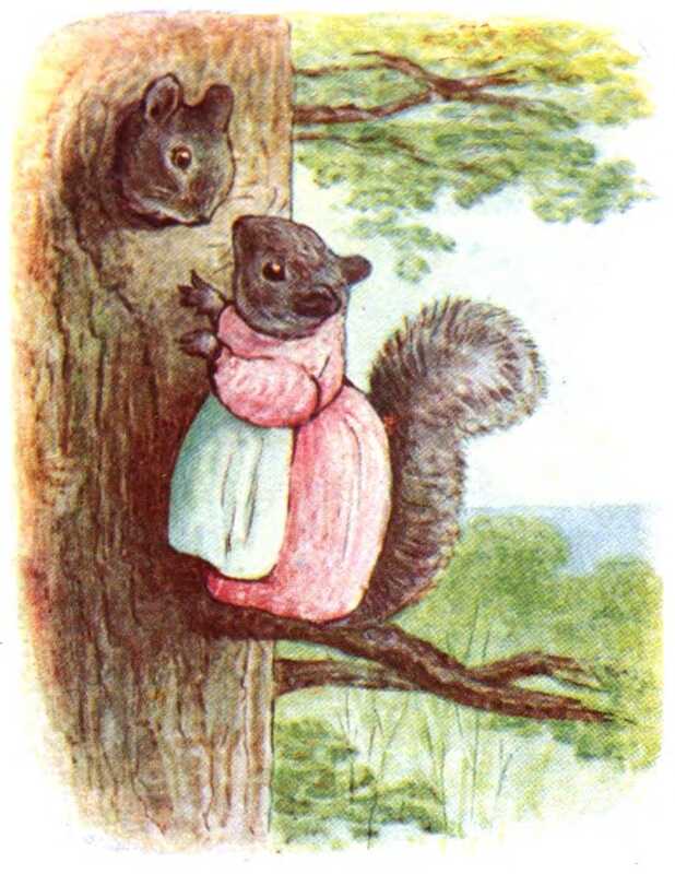 Goody stands on the branch and talks to Timmy, who has managed to squeeze his head through the hole in the tree.