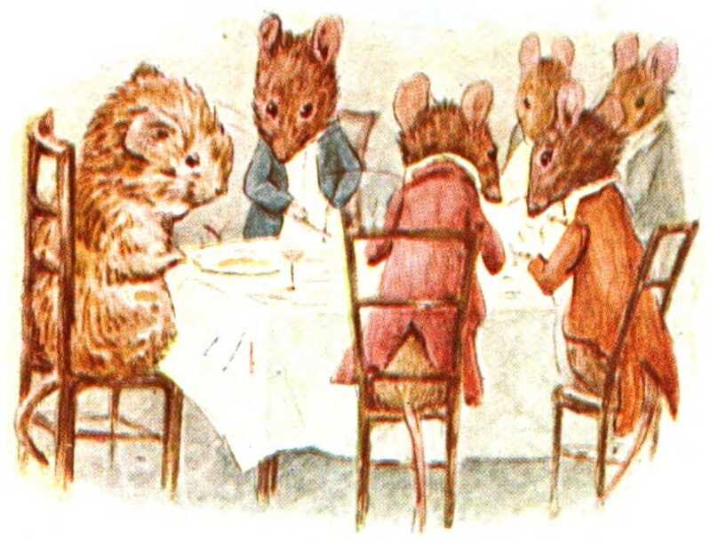 The mice have taken their places at the table again, and Timmy Willie has been found his own place.