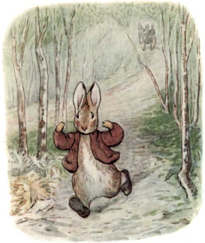 Benjamin runs down a wooded path, while a carriage in the background drives away.