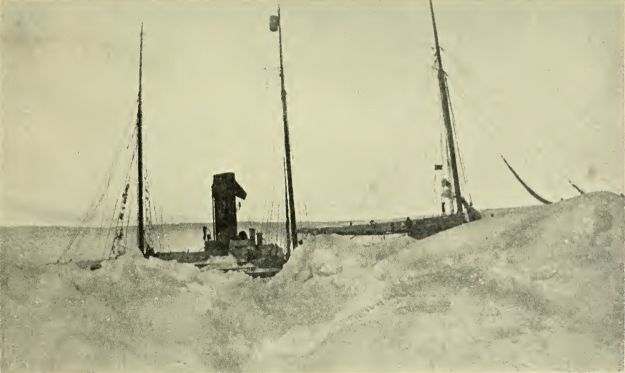 An icebound ship in a heavy ice pack.